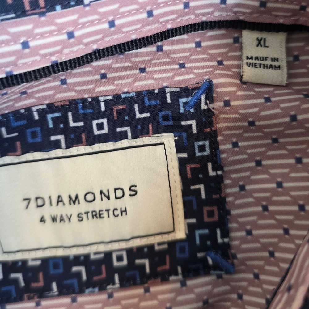 7 Diamonds Button Down Shirt Mens XL Navy Blue 4-Way Stretch performance MK7235 - Picture 5 of 9